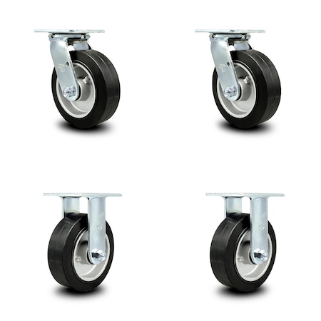 Service Caster 6 Inch Rubber on Aluminum Caster Set with Ball Bearings 2 Swivel Lock 2 Rigid SCC-30CS620-RAB-BSL-2-R-2